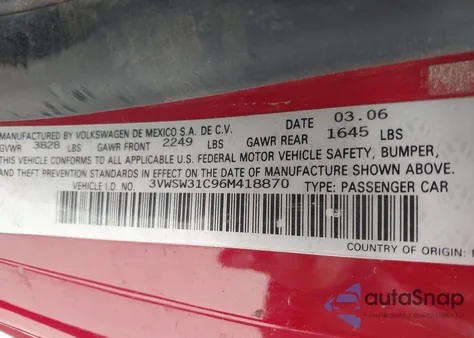 2006 Volkswagen New Beetle 2.5 z USA, uszkodzony, nr VIN 3VWSW31C96M418870